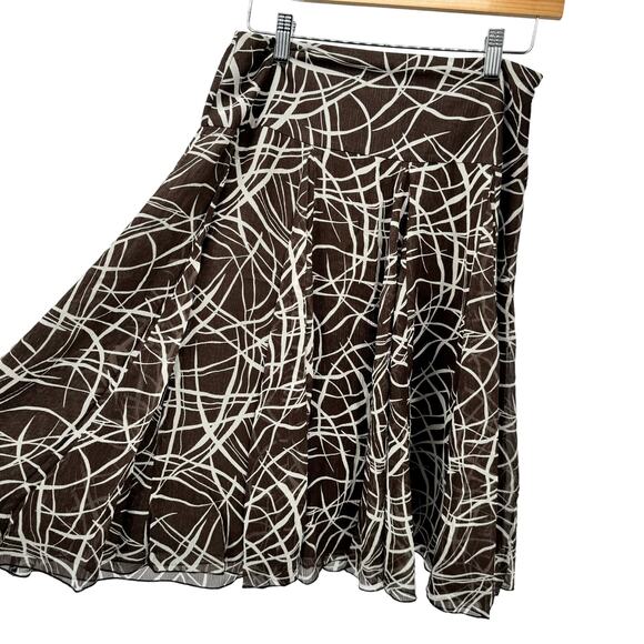Chico's Skirt Womens Medium (28x24 ACTUAL) Brown Silk Gauzy Lined Flare - Picture 2 of 8